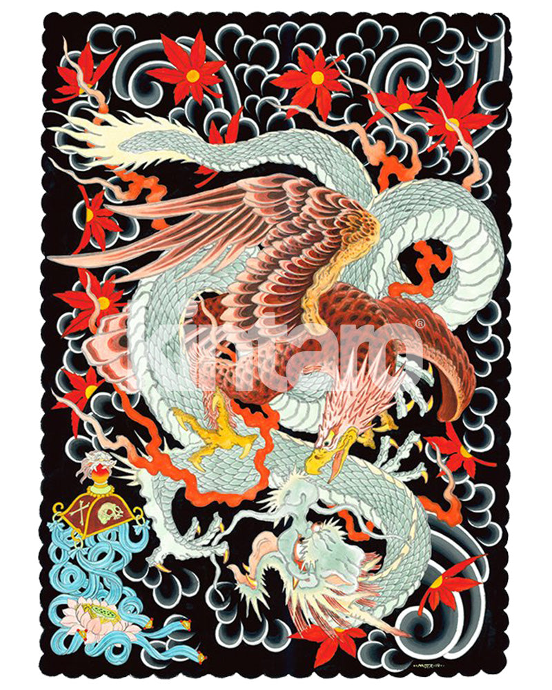 Adler kämpft gegen einen Drachen, image size:800x1000